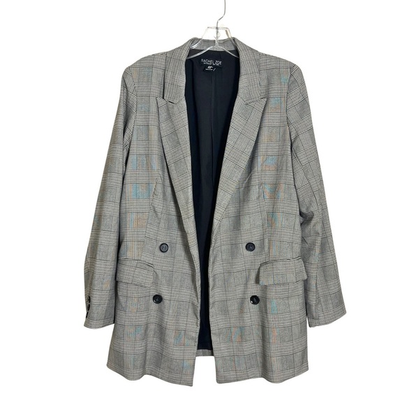 Rachel Zoe Gray Houndstooth Plaid Open Front Blazer Sz Medium Academia Corpcore - Picture 1 of 12